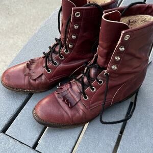 Justin roper boots *vintage 1980’s,  Leather, burgundy, women's size 6 1/2 B